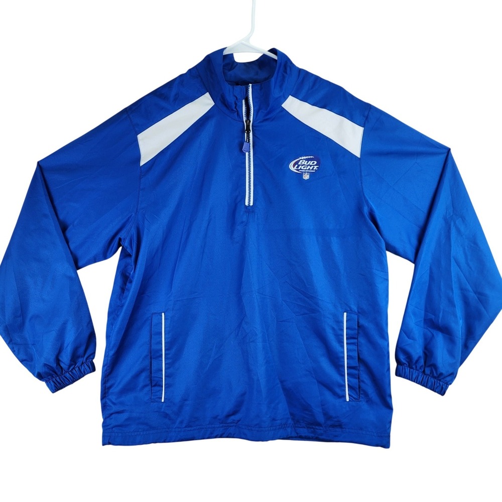 Bud Light NFL Quarter Zip Windbreaker Mens Medium Blue White Ripstop Jacket